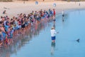 MONKEY MIA, AUSTRALIA, JANUARY 13, 2020: Dolphin feeding show at Monkey Mia resort in Australia