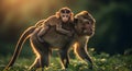 Monkey Mother and Baby in Sunlight Royalty Free Stock Photo