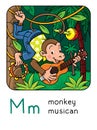 Monkey musician Animals profession ABC. Alphabet M