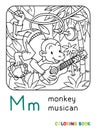 Monkey musician ABC coloring book. Alphabet M Royalty Free Stock Photo
