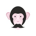 Monkey with mustache. Chimpanzee head. Primacy of person