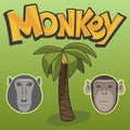 Monkey, palm tree, vector illustration Royalty Free Stock Photo