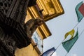 Monkey, Pigeon and Prayer Flags at Monkey Temple Swayambhunath in Kathmandu