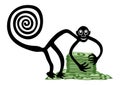 Monkey with a pile of money - a paraphrase of the famous geoglyph The Monkey from Nazca