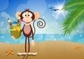 Monkey with pineapple drink on the beach Royalty Free Stock Photo