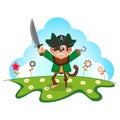 Monkey Pirate cartoon in a garden Royalty Free Stock Photo