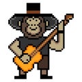 Monkey play guitar with pixel art Royalty Free Stock Photo