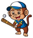 The monkey is playing the baseball as the batter player Royalty Free Stock Photo