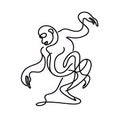 A monkey is portrayed in a basic black and white drawing on a blank white surface.