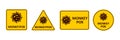 Monkey pox. A set of yellow signs warning about the monkey pox virus. Vector image.