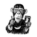 Monkey priest dressed in a cassock with book Darwin. Engraving Royalty Free Stock Photo