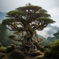 Monkey Puzzle Tree (Araucaria araucana), with its symmetrical branches and spiky foliage by AI generated