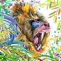 Monkey in the rainforest. watercolor tropical nature illustration. wildlife.