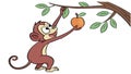Monkey Reaching for an Apple, Playful Fruit Picker, vector design Generative AI Royalty Free Stock Photo
