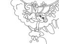 The monkey rides on liana. Wild animal in wild nature. Vector, page for printable children coloring book.