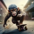 Monkey rides a skateboard