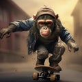 Monkey rides a skateboard