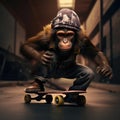 Monkey rides a skateboard