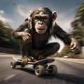 Monkey rides a skateboard