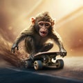 Monkey rides a skateboard