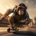 Monkey rides a skateboard