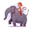 Monkey riding on elephant back, cartoon characters