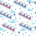 Monkey`s sky train vector illustration seamless pattern