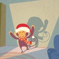 Monkey Santa Hat Happy New Year Merry Christmas