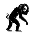 Monkey Scratching Head Silhouette in Flat Black Style Royalty Free Stock Photo