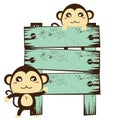 monkey with signboard. Vector illustration decorative design