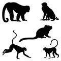 Monkey silhouette set isolated on white background