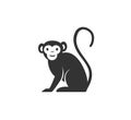 Monkey silhouette vector illustration. Black and white ape logo. Isolated on white background Royalty Free Stock Photo