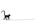 Monkey silhouette on wire, vector. Monkey black and white illustration isolated on white background Royalty Free Stock Photo