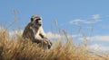 Hyperrealistic Monkey Portrait In A Serene Grass Field