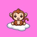 Monkey Sitting On Cloud Cute Creative Kawaii Cartoon Mascot Logo Royalty Free Stock Photo