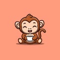 Monkey Sitting Drink Coffee Cute Creative Kawaii Cartoon Mascot Logo Royalty Free Stock Photo