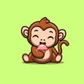 Monkey Sitting Eating Ice Cream Cute Creative Kawaii Cartoon Mascot Logo Royalty Free Stock Photo