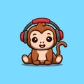 Monkey Sitting Hearing Music Cute Creative Kawaii Cartoon Mascot Logo Royalty Free Stock Photo