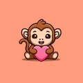 Monkey Sitting Love Cute Creative Kawaii Cartoon Mascot Logo Royalty Free Stock Photo
