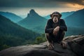 A Curious Monkey Sitting on a Rock