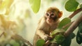 Monkey sitting on a tree in the jungle and looking at camera Generative AI
