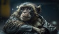 A monkey sleeps among the piles of plastic waste and the rain. concept of saving the world. Generative AI