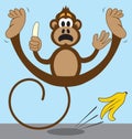 Monkey Slipping on Banana Peel Royalty Free Stock Photo