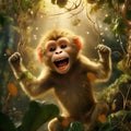 Monkey, smile, sun, morning, fireflies