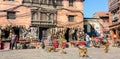 Monkey and Souvenir merchants at the famous Monkey Temple,Swayambhunath, in Kathmandu Nepal