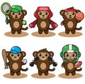 Vector illustration of cute Monkey sport cartoon. Royalty Free Stock Photo