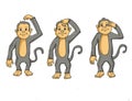 3 monkey standing cartoon illustration