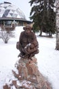 Monkey statue in front of the monkey enclosures in the Kiev Zoo.