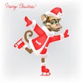 A monkey in a suit of Santa Claus skating isolated new year