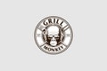 Monkey sunglasses and trucker hat with with a grill fork and spatula vector for Grill or food logo